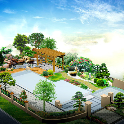 别墅花园景观效果图-3